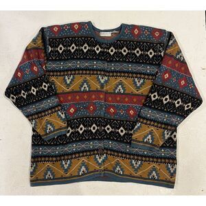 VINTAGE Elisabeth Liz Claiborne Sweater Womens 3X Aztec USA‎ Ladies Button Up
